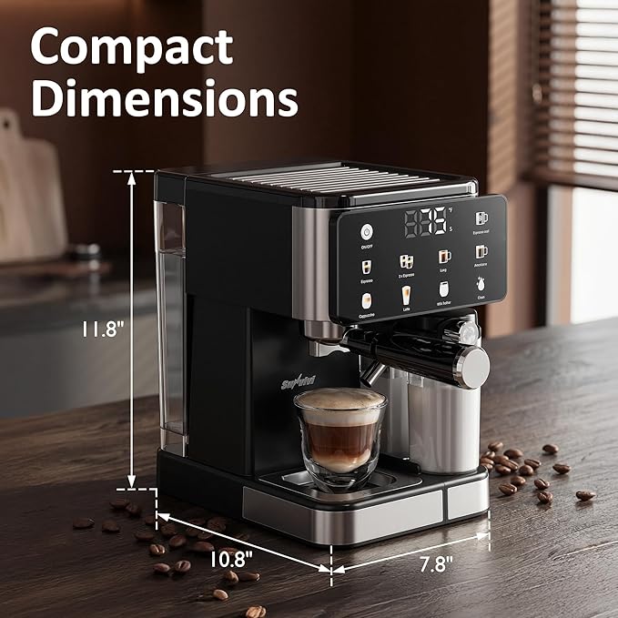 SUNVIVI Espresso Machine with Cold Brew All-in-one Iced Coffee Maker with Automatic Milk Frother LED Touchscreen 51OZ Water Tank Pressure Coffee Machine for Latte Cappucinno Self-clean Black