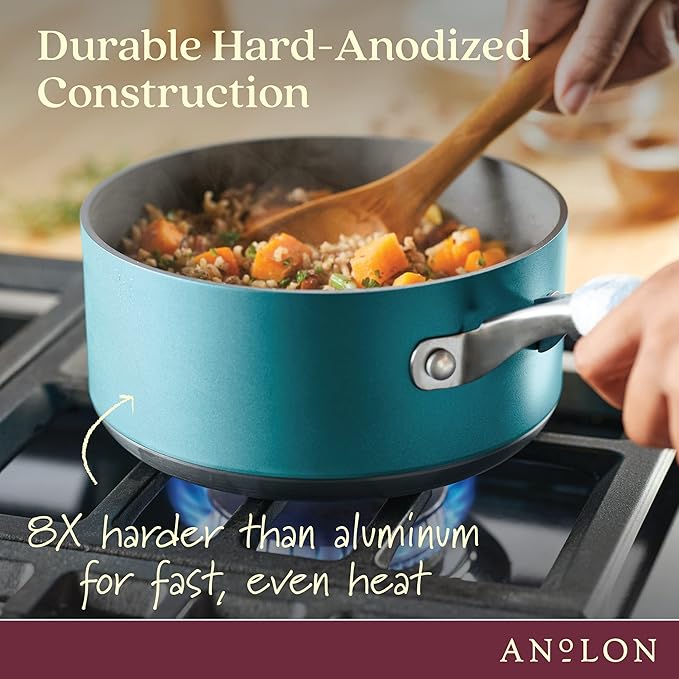 Anolon Achieve Hard Anodized Nonstick Sauce Pan with Lid 2 Quart Teal