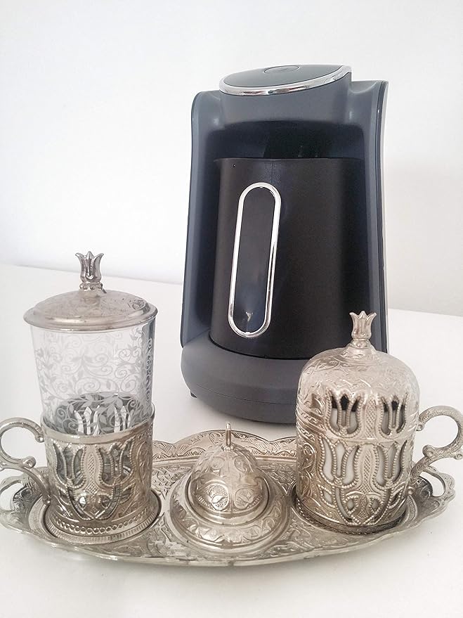 Arzum Okka Minio Automatic Turkish/Greek Coffee Machine USA 120V Ul black/Silver4 cups