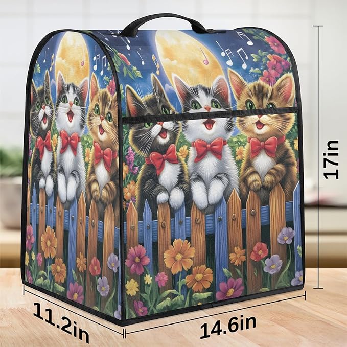 cfpolar Kitchen Aid Mixer Cover Compatible with 6-8 Quarts Cartoon Cat Singing On Flowery Fence Stand Mixer Cover Kitchen Aid Mixers Accessories Appliance Organizer Bag Dust Covers with Zipper Pocket
