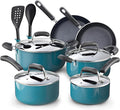 Cook N Home Pots and Pans Nonstick Cookware Set 12-Piece Kitchen Cooking Set with Frying Pans and Saucepans Induction Compatible Turquoise