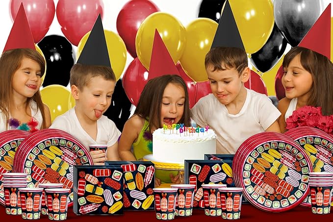 Sushi Birthday Party Supplies Set Plates Napkins Cups Tableware Kit for 16
