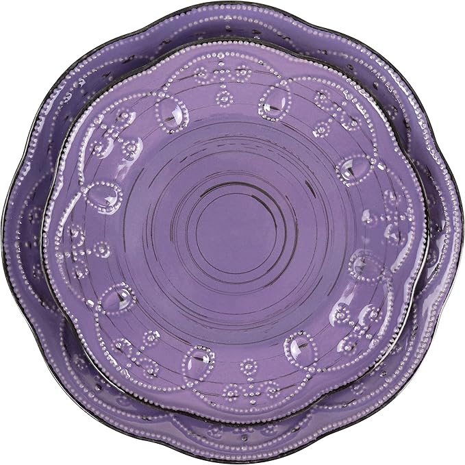 Elama Rustic Birch 16 Piece Stoneware Dinnerware Set in Purple Purple with Brown Accents (EL-RUSTICBIRCH)
