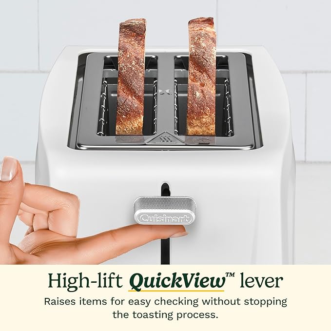 Cuisinart Core Collection 2-Slice Toaster | Extra-Long Slots for Artisan Bread Bagel | High-Lift Quickview™ | Single Slice &amp Defrost Function | +30sec Toast Boost | Removable Crumb Tray White