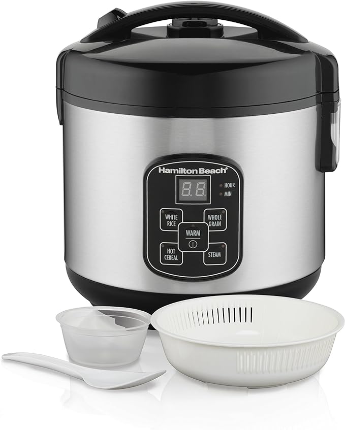Hamilton Beach 14 Cup Digital Programmable Rice Cooker Steamer &amp Food Cooker Bundle With 8 Cup Cooker