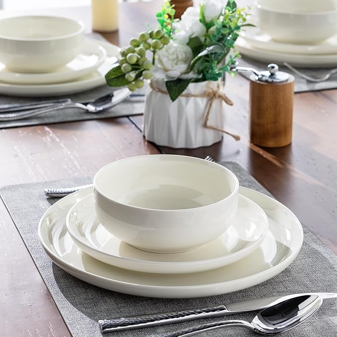 AmorArc Ceramic Dinnerware Sets High Rim Stoneware Plates and Bowls Sets Highly Chip and Crack Resistant | Dishwasher &amp Microwave &amp Oven Safe Dishes set Service for 4 (12pc)