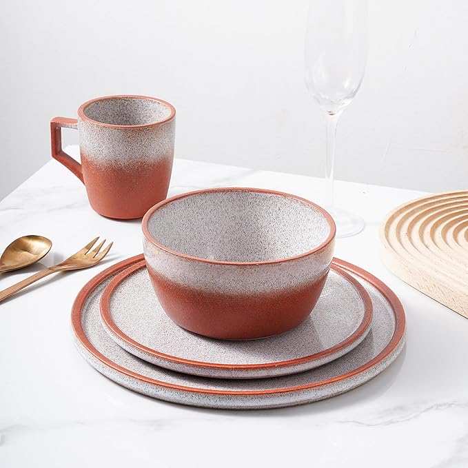 Stone Lain Vince Rustic Stoneware Dinnerware Set Service for 8 Red 32 Piece Service for 8