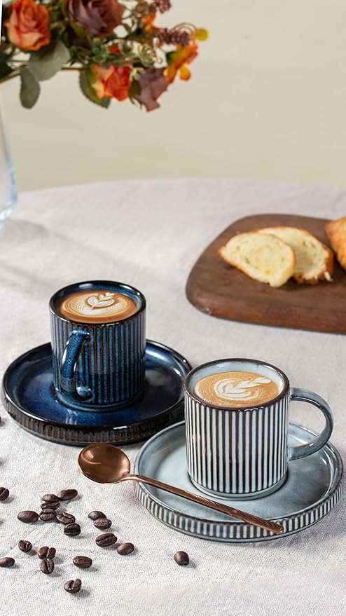 Famiware Star Dinnerware Set and Pasta Bowls with Coffee Mugs Set Service for 4 (20 Pieces) - Stoneware Dinnerware Dishes Nebulas Blue