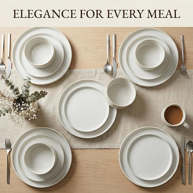 Ceramic Dinnerware Sets of 4 12 Pieces Plates and Bowls Sets for kitchen Oven Microwave and Dishwasher Safe