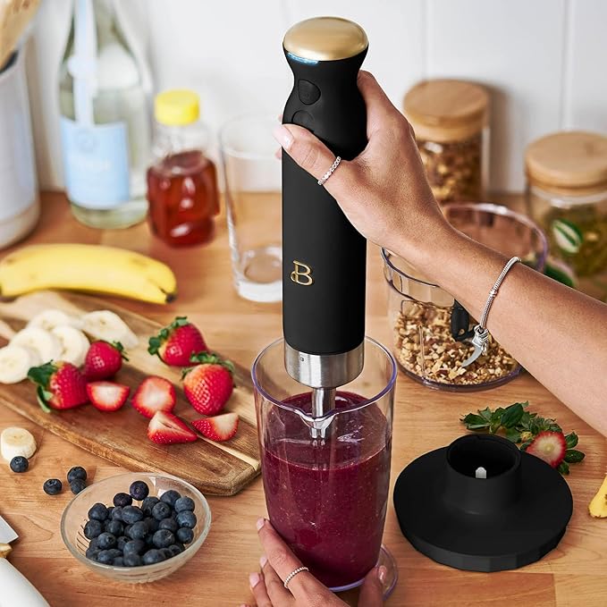Cordless Immersion Blender 5-in-1 Set | Rechargeable Hand Blender with Chopper Whisk &amp Measuring Cup | 6 Variable Speeds | Stainless Steel Blades | BPA-Free | Stick Blender