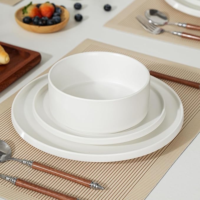 Stoneware Cereal and Soup Bowls Set of 4 6 Inch Matte Glaze Ceramic Bowls for Breakfast &amp Oatmeal Microwave and Dishwasher Safe Matte White