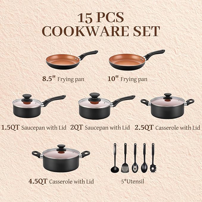 Ceramic Pots and Pans Set 15PCS Nonstick Set Ceramic Cookware Set Nonstick Pan Pots and Pans Set Non Stick Cookware set (With-Induction)