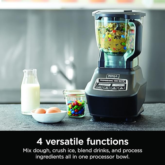 Ninja Kitchen System | All-in-One Food Processor &amp Blender for Smoothies | Includes Pitcher Travel Cup &amp 8-Cup Bowl | Makes Salsa Dough Shakes &amp Frozen Drinks | 120 Volts | Black | BL