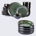 LERATIO Ceramic Dinnerware Sets for 8Stoneware Plates and Bowls SetsHandmade Reactive Glaze Dishes SetChip Resistant and Scratch Resistant | Oven&ampDishwasher &amp Microwave Safe-Green(28PCS)