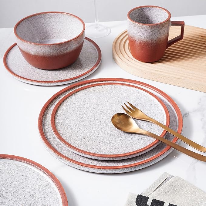 Stone Lain Vince Rustic Stoneware Dinnerware Set Service for 8 Red 32 Piece Service for 8