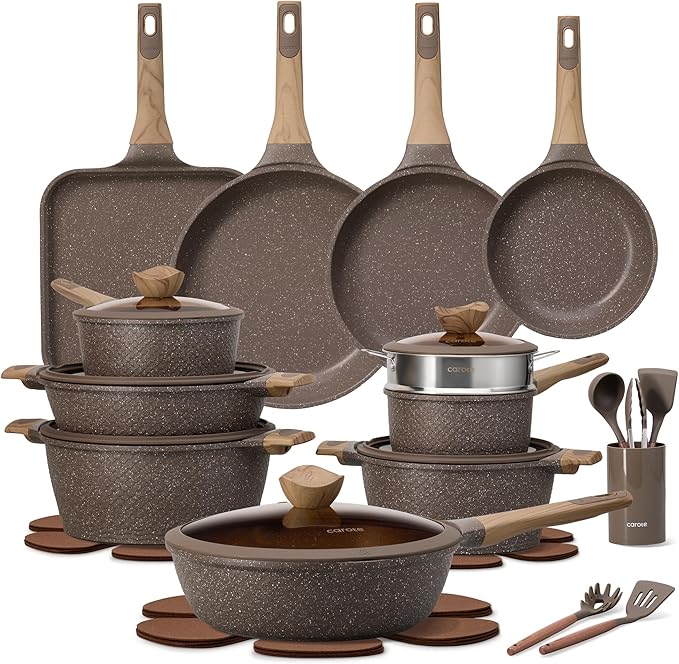 CAROTE 31pcs Pots and Pans Set Non Stick Cookware Set Pots and Pans Induction Cook Ware Nonstick Kitchen Cooking PFOA Free