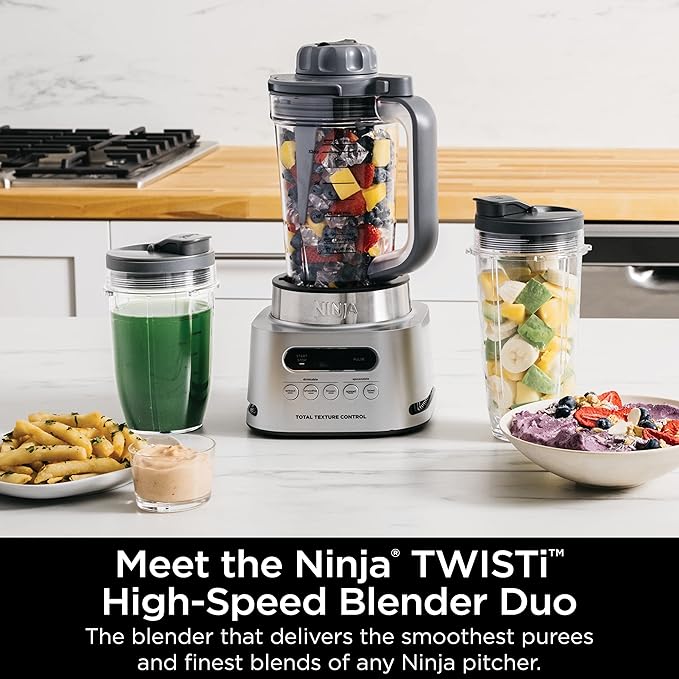 Ninja SS151 TWISTi Blender DUO High-Speed 1600 WP Smoothie Maker &amp Nutrient Extractor* 5 Functions Smoothie Spreads &amp More smartTORQUE 34-oz. Pitcher &amp (2) To-Go Cups Gray