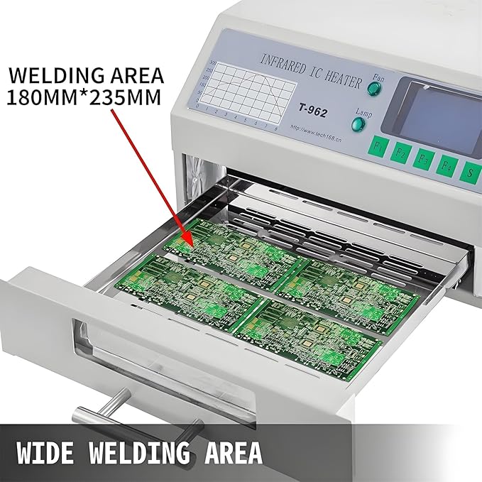 1500w Reflow Oven IR Convection Oven with PC Connectivity 8 Pre-Set Waves 350°C Drawer Style for SMT PCB LED Board Soldering