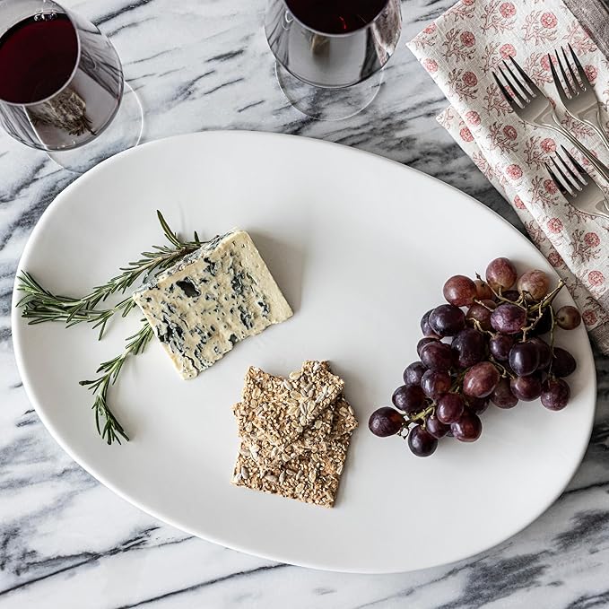over&ampback Coupe Stoneware Serving Platter - Elegant 1-Piece Oval Serving Platter to Complete Your Kitchen Set - 16.4 x 11.5 - Semi-Matte White