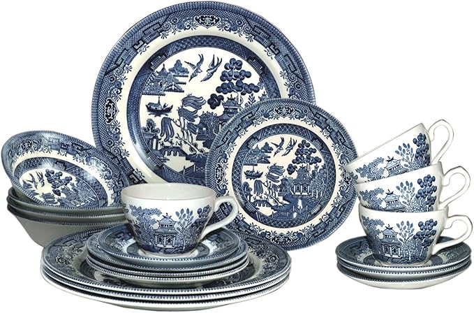 Churchill Blue Willow Plates Bowls Cups 20 Piece Dinnerware Set Made In England