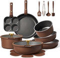 CAROTE 21pcs Pots and Pans Set Nonstick Cookware Set Detachable Handle Induction Kitchen Cookware Sets Non Stick with Removable Handle RV Cookware Set Oven Safe Brown