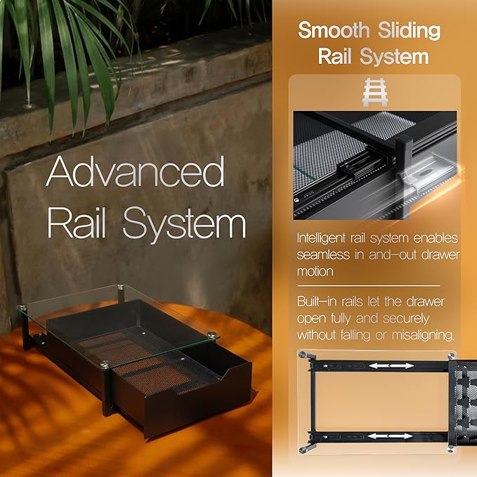 Elegant Coffee Pod Holder with Rail Drawer for Nespresso - 40-Pod Capacity for Nespresso Vertuoline &amp K-Cup Capsule - Tempered Glass and Anti-Slip Base Metal Coffee Pods Organizer