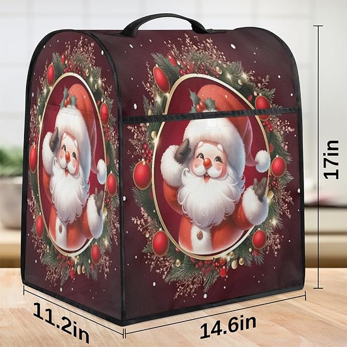 Kitchen Aid Mixer Cover Christmas Ball Santa Claus Stand Mixer Cover Compatible with 6-8 Quarts Stand Mixers Dust Covers with Zipper Pocket Foldable Washable Kitchen Aid Organizer Bag