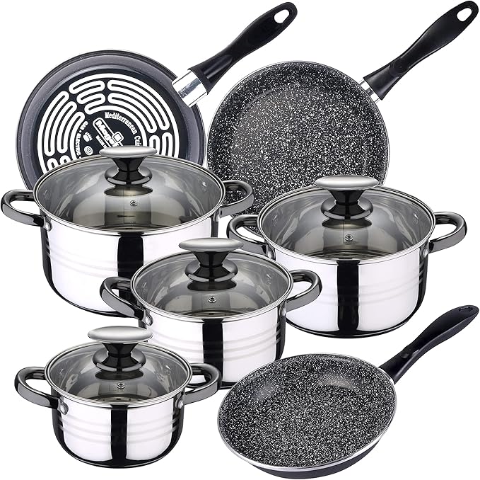 San Ignacio 8-Piece Dina Stainless Steel Cookware with Frying Pan Set (18/20/24 cm) MAGEFESA K2 Gransasso Enamelled Steel