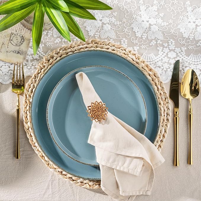 AmorArc Ceramic Dinnerware Sets for 4 12 Pieces Handpainted Plates and Bowls Set with Rustic Terracotta Underside Scratch Resistant Stoneware Dishes Set Dishwasher &amp Microwave Safe