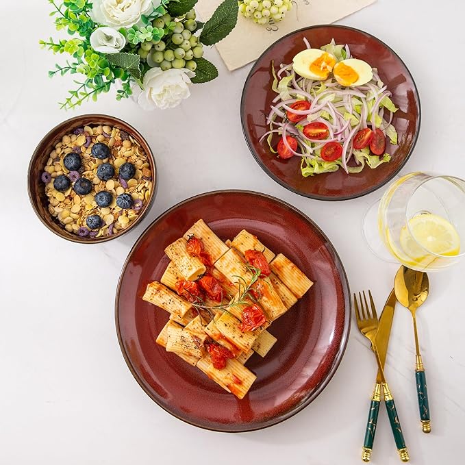 LERATIO Ceramic Dinnerware Sets for 8with pasta bowlsHandmade Reactive Glaze Dishes SetChip Resistant and Scratch Resistant | Oven&ampDishwasher &amp Microwave Safe-Blue(30PCS)