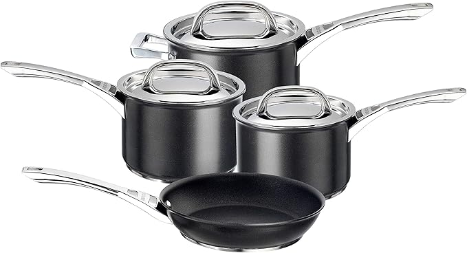 Circulon Infinite Induction Hob Pan Set of 4 - Non Stick Pots and Pans Sets with Stainless Steel Lids &amp Handles Premium Dishwasher Safe Cookware Black