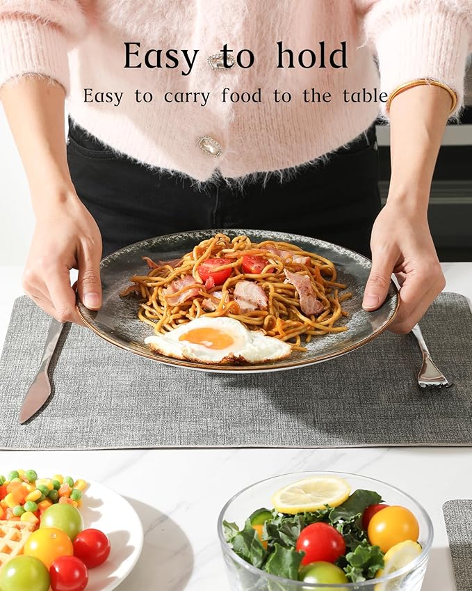 Sweejar Dinnerware Sets Service for 4 12 pcs Porcelain Plates and Bowls for Kitchen Housewaring Gift Chip and Scratch Resistant Dish Set Handmade Dishwasher and Microwave Safe Plate Set DarkGray