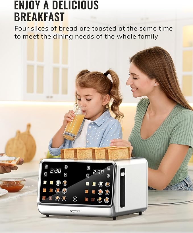 Keenstone Toaster 4 Slice Digital Smart Toaster with TouchScreen Dual Control Panel Single Slot Toasting Timer Reheat &amp Defrost for Bagels Bread Waffles Stainless Steel Kitchen Essentials