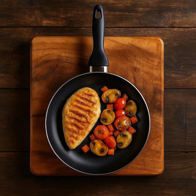 Well Home Set of 3 Pans Diameter 16 x 20 x 24 cm Made of Pressed Aluminium in Matte Blue + 3-Piece Acacia Cookware Set