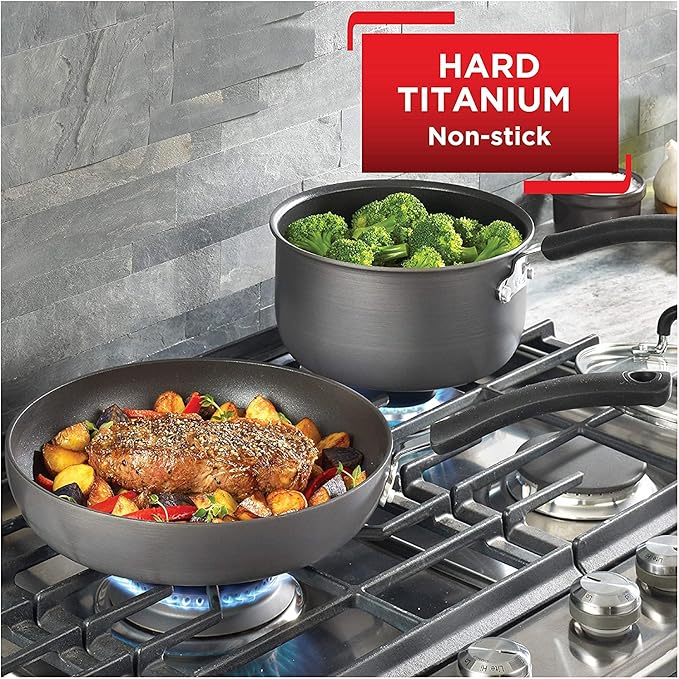 T-Fal Ultimate Hard Anodized Nonstick Fry Pan Set 2 Piece 8 10 Inch Oven Broiler Safe 400F Kitchen Cookware Pots and Pans Set Non Stick Frying Pans Dishwasher Safe Black