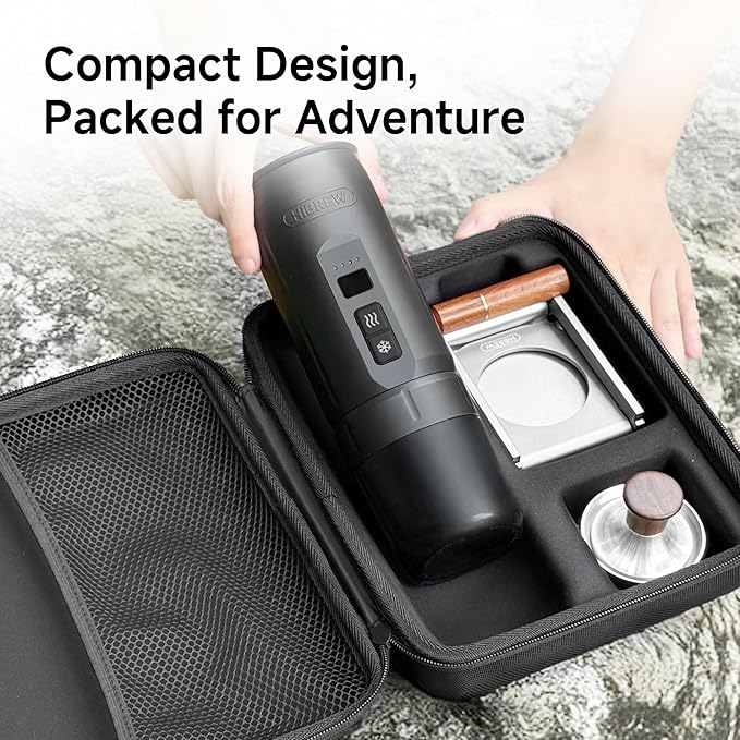 HIBREW H4C Ultra - Portable Electric Espresso Maker 51mm Bottomless Professional Coffee Maker USB-C Rechargeable for Ground Coffee Compact for Home and Travel with Foldable Holder &amp Carrying C