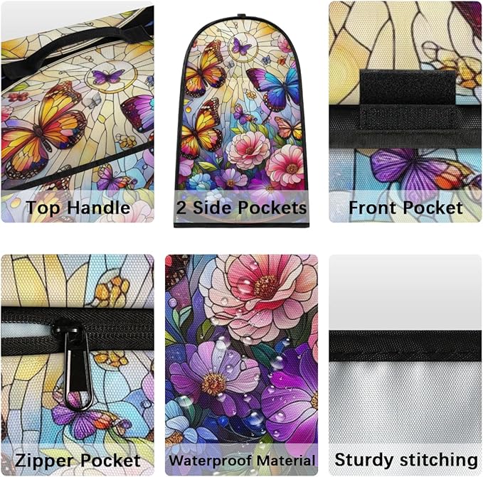 cfpolar Kitchen Aid Mixer Cover Compatible with 6-8 Quarts Butterfly Flower Glass Painting Stand Mixer Cover Kitchen Aid Mixers Accessories Appliance Organizer Bag Dust Covers with Zipper Pocket