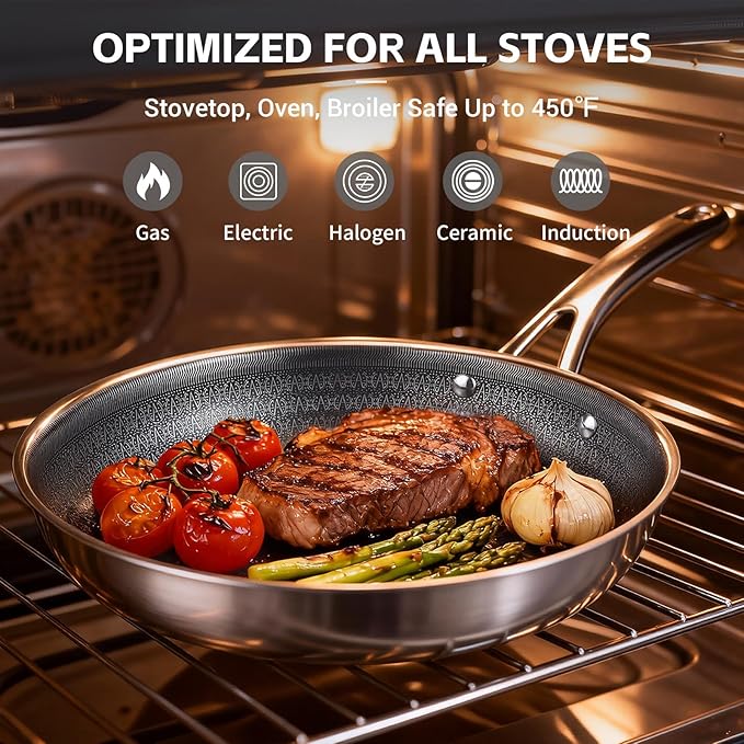 Ammeloo 17 Pcs Nonstick Stainless Steel Cookware Set Hybrid Stainless Steel Pots and Pans Set Non Stick Non Toxic Kitchen Cookware Sets Dishwasher &amp Oven Safe Induction &amp All Cooktop Compa