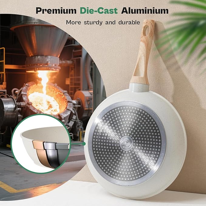 13 Pcs Pots and Pans Set Nonstick Cookware Sets White Granite Induction Cookware Non-toxic Healthy Non stick Kitchen Cooking Set with Frying Pans Set Saucepans (PFAS/PFOA/PFOS Free)