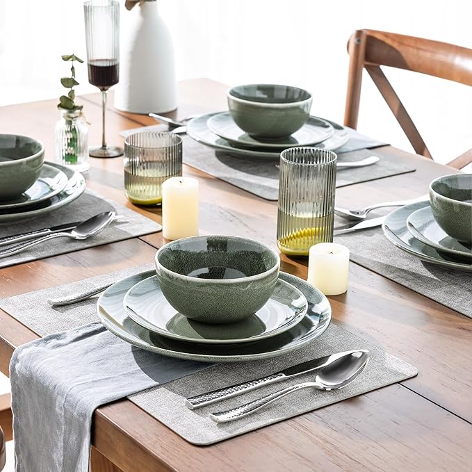 AmorArc Ceramic Dinnerware Sets for 4 12 Pieces Handpainted Plates and Bowls Set with Reactive Glaze Scratch Resistant Stoneware Dishes Set Dishwasher &amp Microwave Safe (16pc)