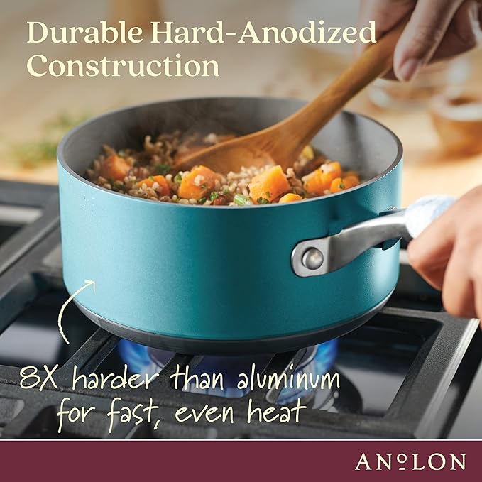Anolon Achieve Hard Anodized Nonstick Cookware Pots and Pans Set 9 Piece - Teal
