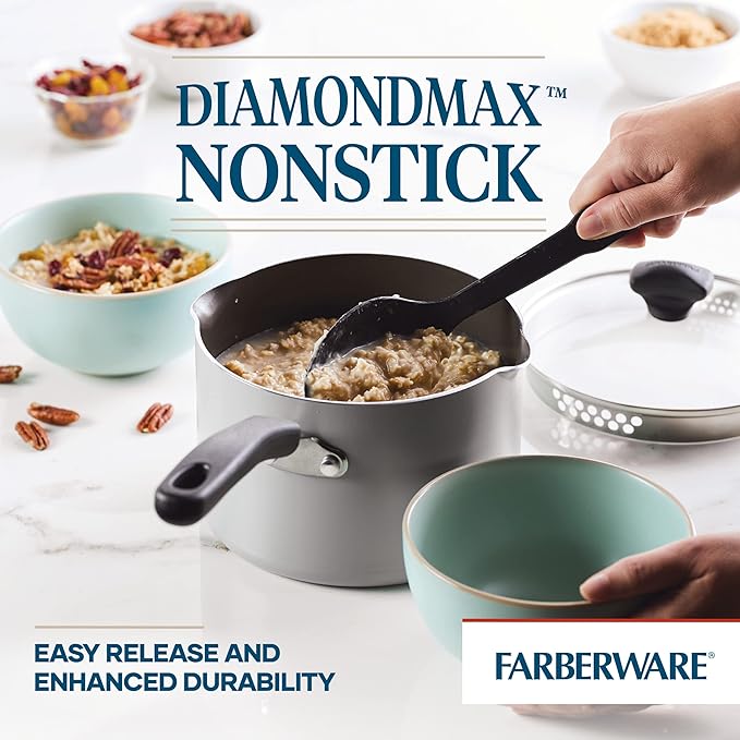 Farberware Cookstart DiamondMax Nonstick Straining Saucepan Dishwasher Safe 3 Quart Silver