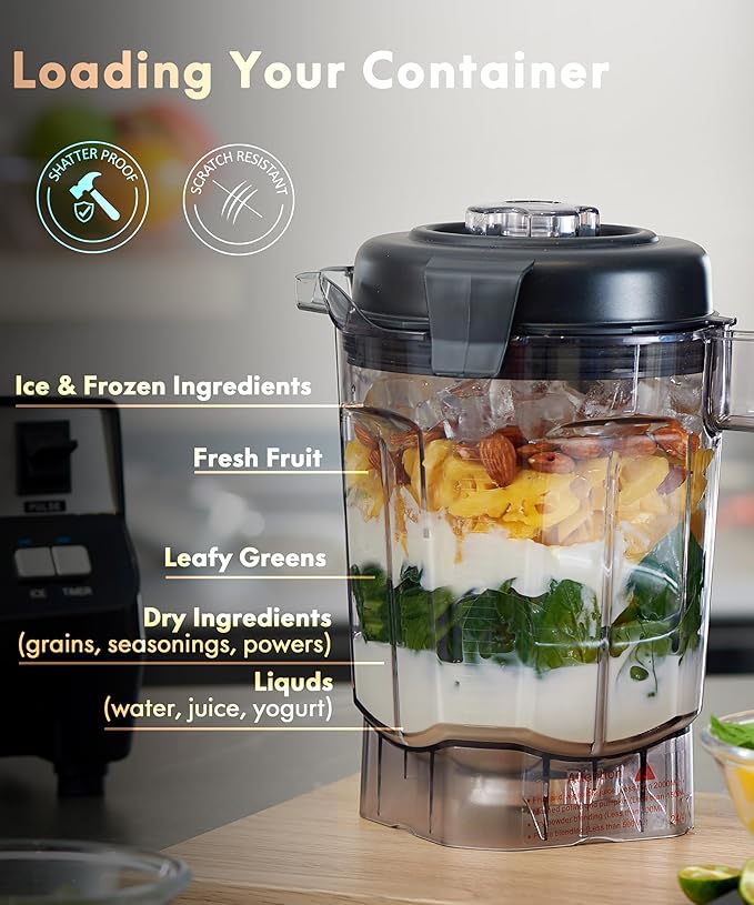 HECMAC 3-Peak HP Blender - 2200W Max/1400W Rated 68oz BPA-Free Pitcher 3 Programs Self-Clean Tamper - Smoothies Ice Crush Frozen Drinks Food Prep - Home &amp Commercial 110V