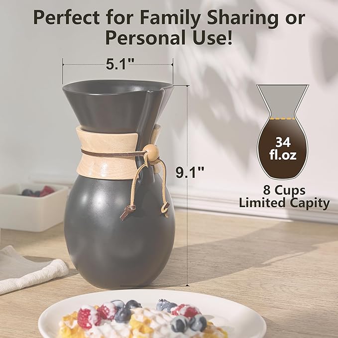 Ceramic Pour Over Coffee Maker with 20 pcs Paper Filter 8-Cup 34oz Pour Over Coffee Dripper