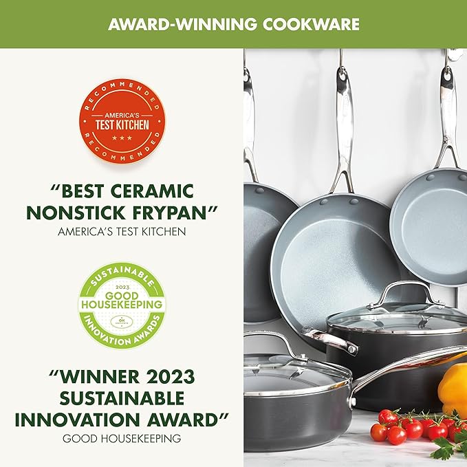GreenPan Valencia Pro Ceramic Nonstick 11 Piece Cookware Set Hard Anodized PFAS-Free Pots &amp Pans Induction Ready Compatible on All Cooktops Dishwasher Safe Oven Safe to 600F Gray