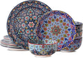 glowworm Bohemian Dinnerware Sets Ceramic Dishes Set for 4 12 Pieces Plates and Bowls Set Oven Microwave &amp Dishwasher Safe Scratch Resistant