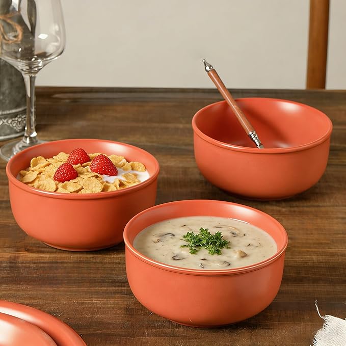 30 OZ Cereal Bowl 6 Inch Ceramic Bowls Sets for 4 Suitable for Breakfast Soups Ramen Pho Udon and Ssoba Dishwasher &amp Microwave Safe Handcrafted Bowls Sets Terracotta Red