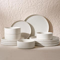 Famiware Nebula Plates and Bowls Sets 12 Pieces Stoneware Dinnerware Sets Reactive Glaze Dish Set Dishes Set for 4 Matte Beige White
