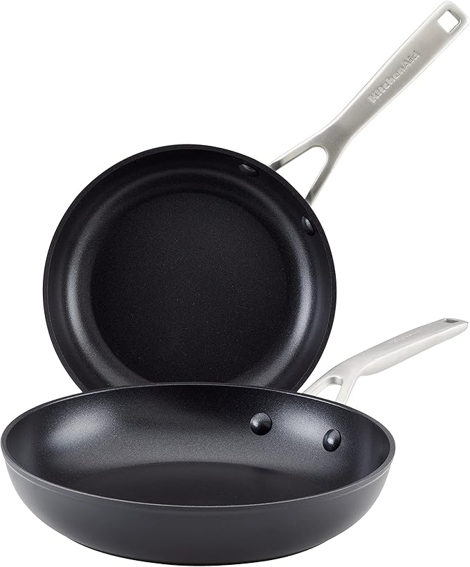 KitchenAid Hard Anodized Induction Nonstick Frying Pan Set/Skillets 8.25 Inch and 10 Inch - Matte Black