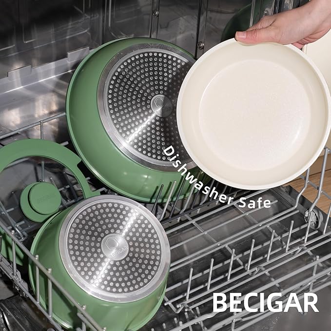 8PCS Ceramic CookwareNonstick Ceramic Pan Removable Handle Pots and Pans Set Stackable Set Nonstick Pan Pots and Pans Set Non Stick pot (Green)